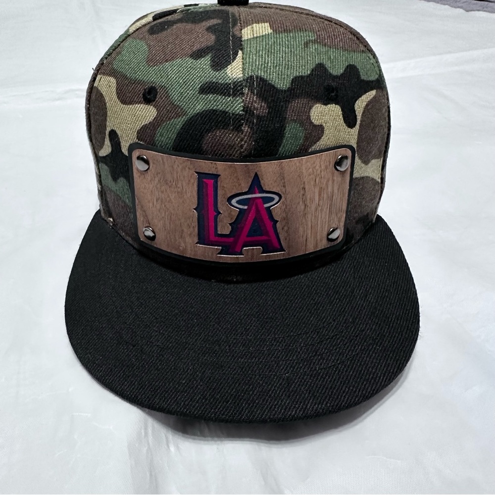 Men Snapback Hat Classic Hip Hop Style Flat Brim LA Wooden Patch camuflaje - Picture 2 of 16